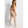 Legging push-up taille haute beige anti-cellulite effet minceur avec noeud au dos - 3