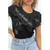 T-shirt noir manches courtes, avec des noeuds - 5