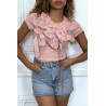 T-shirt rose manches courtes, avec des noeuds - 1