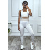 Ensemble de sport beige 3 piéces : Top , legging et gilet , sans couture a detail contrasté - 1