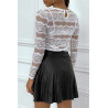 Top blanc en dentelle transparent en sequins - 1