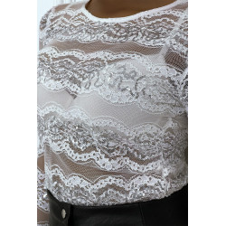 Top blanc en dentelle transparent en sequins - 2