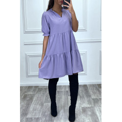 Robe tunique violette à volant à manches courtes - 1