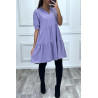 Robe tunique violette à volant à manches courtes - 1