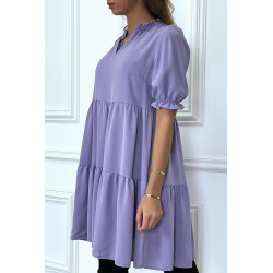 Robe tunique violette à volant à manches courtes - 4