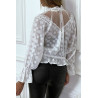 Blouse blanche en dentelle à col haut avec élastique à la taille et manches - 6