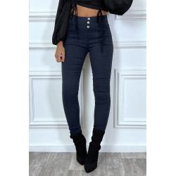 Pantalon slim marine avec 3 boutons et poches - 3