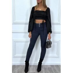 Pantalon slim marine avec 3 boutons et poches - 8