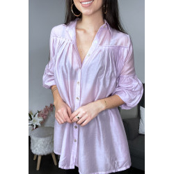 Chemise violet en soie à manches bouffantes - 1