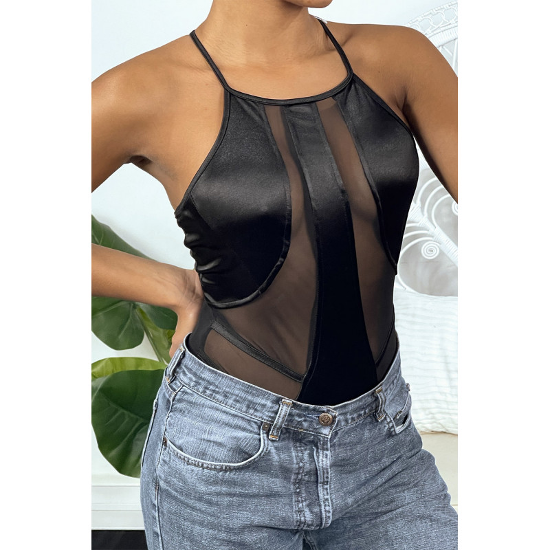 Body noir en satin et semi transparent - 2