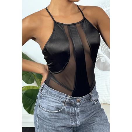 Body noir en satin et semi transparent - 2