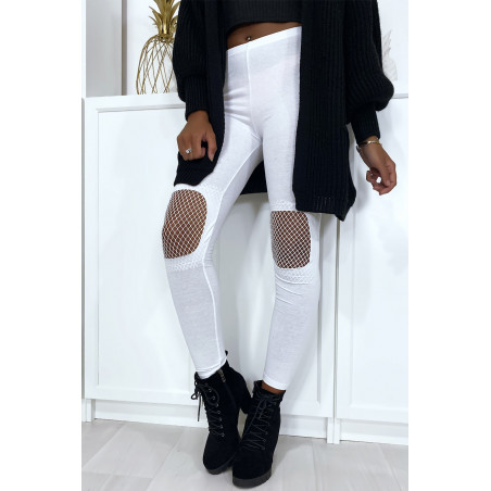 Legging blanc avec résille aux genoux - 2