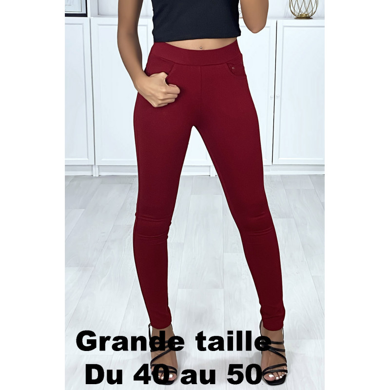 Pantalon slim bordeaux en grande taille avec 5 poches - 2