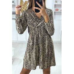 Robe motif python croisé au buste avec élastique à la taille - 1