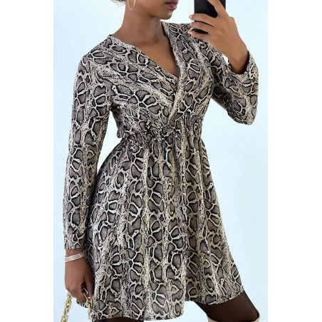 Robe motif python croisé au buste avec élastique à la taille - 8