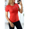 T-shirt rouge avec strass au buste - 4