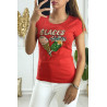 Tee-shirt rouge avec dessin en strass - 2