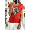 Tee-shirt rouge avec dessin en strass - 3