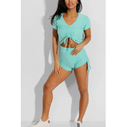 Ensemble push up yoga short et crop top turquoise - 1