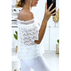 Blouse blanche en dentelle avec col bateau - 5