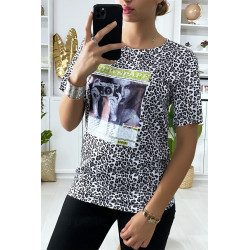 T-shirt motif léopard noir avec dessin à l'avant - 2