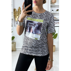 T-shirt motif léopard noir avec dessin à l'avant - 4