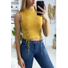 Crop top moutarde avec lacet sur les côtés - 3