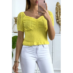 Crop top en dentelle jaune avec élastique à la taille - 1