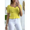 Crop top en dentelle jaune avec élastique à la taille - 1