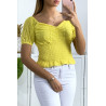 Crop top en dentelle jaune avec élastique à la taille - 3