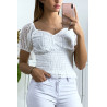 Crop top en dentelle blanc avec élastique à la taille - 1