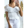 Crop top en dentelle blanc avec élastique à la taille - 3