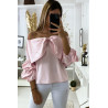 Blouse rose avec papillons ornée de strass à l'avant - 3