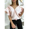 Blouse chemise rose boutonnés à l'avant  avec volant aux manches et fronce aux épaules - 3