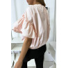 Blouse chemise rose boutonnés à l'avant  avec volant aux manches et fronce aux épaules - 4