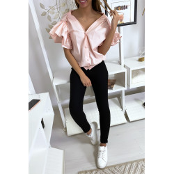 Blouse chemise rose boutonnés à l'avant  avec volant aux manches et fronce aux épaules - 5