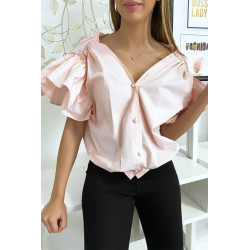 Blouse chemise rose boutonnés à l'avant  avec volant aux manches et fronce aux épaules - 6