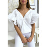 Blouse chemise blanche boutonnés à l'avant  avec volant aux manches et fronce aux épaules - 1