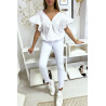 Blouse chemise blanche boutonnés à l'avant  avec volant aux manches et fronce aux épaules - 4