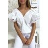 Blouse chemise blanche boutonnés à l'avant  avec volant aux manches et fronce aux épaules - 6