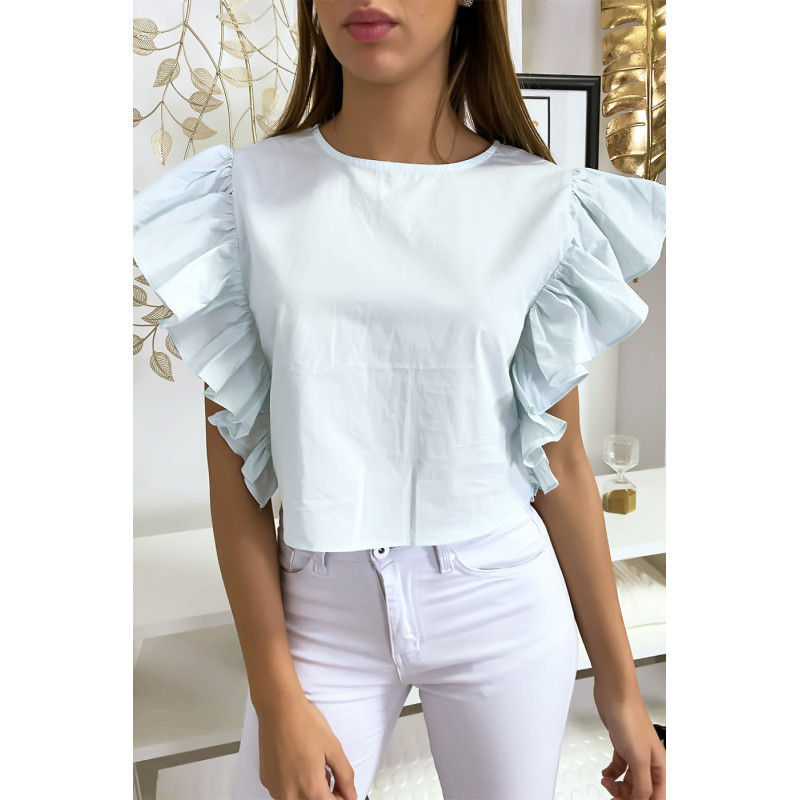 Blouse bleu très chic avec volant aux manches - 1