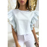 Blouse bleu très chic avec volant aux manches - 2