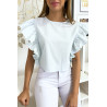 Blouse bleu très chic avec volant aux manches - 3