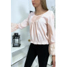 Blouse rose plissé au buste avec volant en dentelle aux manches - 1