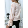 Blouse rose plissé au buste avec volant en dentelle aux manches - 3