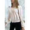 Blouse rose plissé au buste avec volant en dentelle aux manches - 8