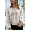 Blouse rose plissé au buste avec volant en dentelle aux manches - 9