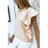 Blouse rose à volant avec trois boutons à l'épaules - 3