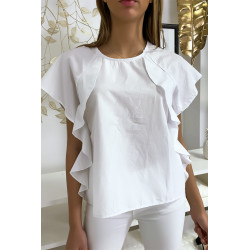 Blouse blanche à volant avec trois boutons à l'épaules - 3