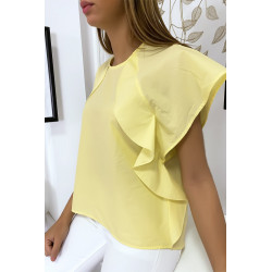 Blouse jaune à volant avec trois boutons à l'épaules - 3